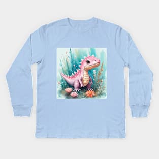 cute pink dinosaur Kids Long Sleeve T-Shirt